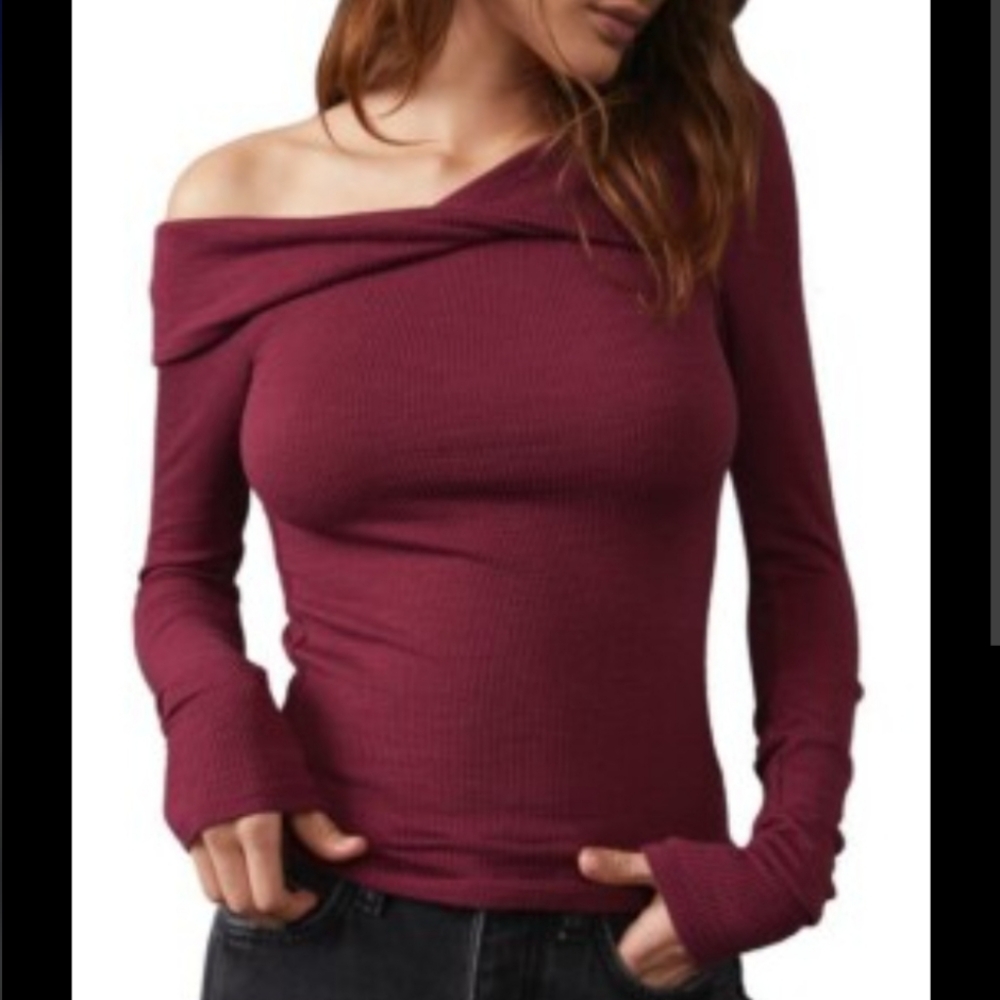 Free People We The Free Addie Twist Off The Shoulder Ribbed Long Sleeve Top - Picture 2 of 10